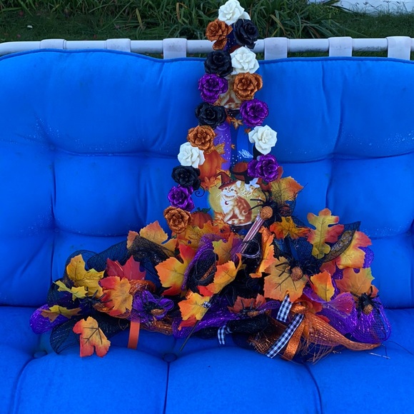 Other - Custom By Me Halloween Witch Hat Wreath Cats Roses Brooms Autumn Leaves Spiders